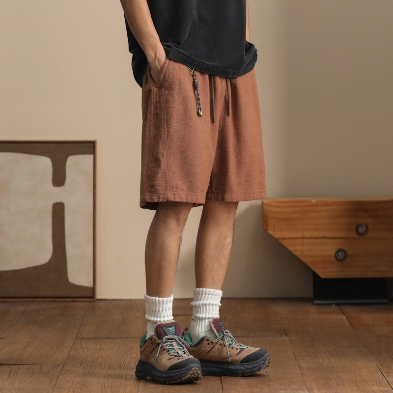 2026 Summer Linen Loose Drawstring Straight-Leg Five-Point Shorts Men's Thin Casual Pants Versatile Sports Cargo Shorts