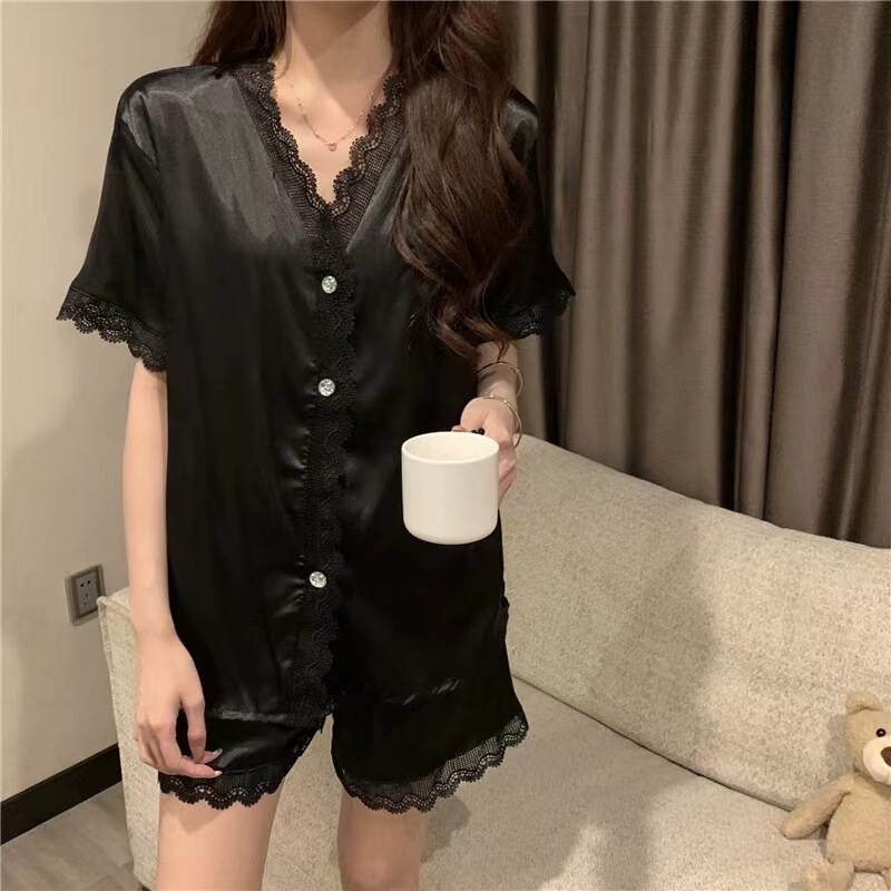 Simulated Silk Large Size Pajamas for Women, Summer Ice Silk Outer Wear, High-End, Cute Short-Sleeved Home Clothes Set, Ins Style