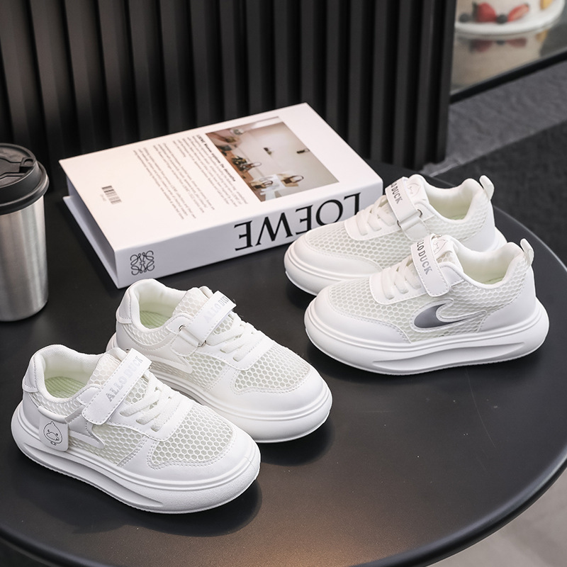 Children's Sports Shoes 2025 New Spring & Fall Girls' Shoes Breathable Boys' White Shoes Baby Running Shoes Thick Mesh Shoes