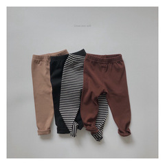 Children's striped leggings spring and autumn new Korean style baby girl solid color retro leggings multi-color stretch pants