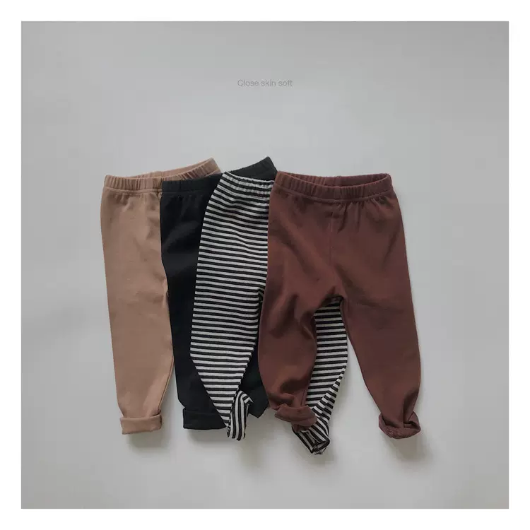 儿童条纹打底裤春秋新款韩版女宝宝纯色复古紧身裤多色弹力裤子