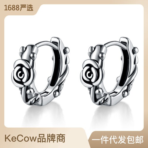 Trendy men's retro women's earrings stainless steel personalized versatile round earrings simple cast rose earrings cross-border supply