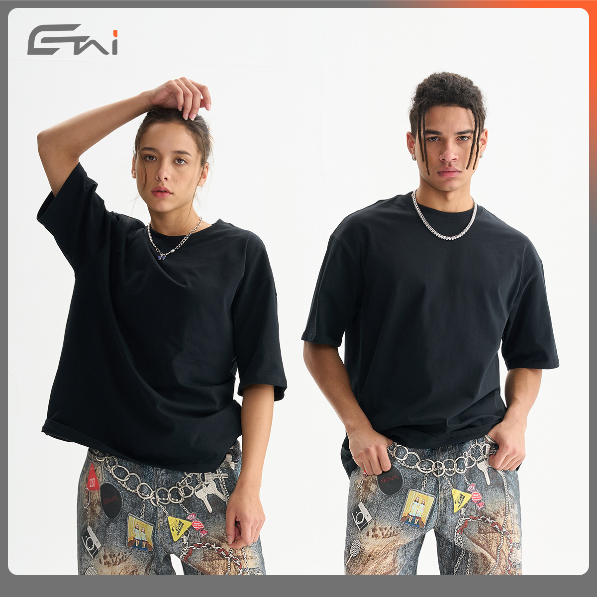 ETAI Hombre| Boxy de alta calidad de manga corta pesada camiseta masculina de algodón suelta marca de moda pequeño cuello sólido de manga corta image 4