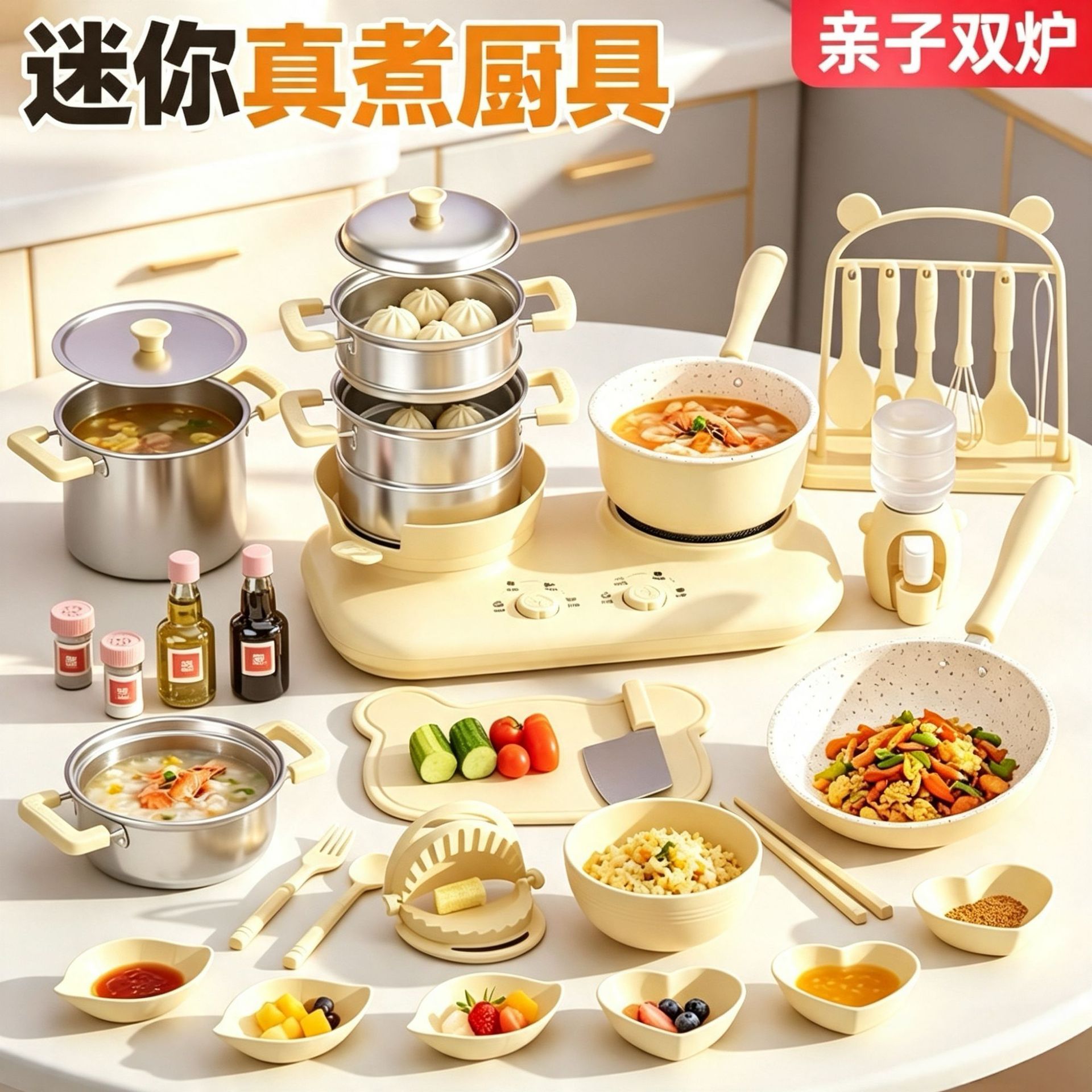 Mini Cocina Real Infantil de Metal, Juego de Rol para Regalo de Cumpleaños