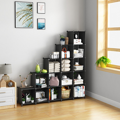 16 grid black bookshelf miscellaneous rack plastic cube storage manager plastic storage rack shelf storage rack