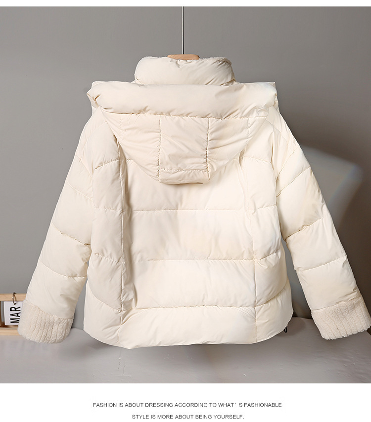 European Style Melard Coffee Color Down Jacket For Women, New High-end Lamb Wool Collar Cotton Coat, Thickened Outerwear_ecoleips.com
