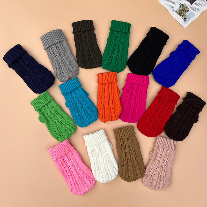 Autumn and Winter New Thickened Twist Rope Solid Color Dog Sweater Chihuahua Teacup Dog Teddy Pet Baby Clothes
