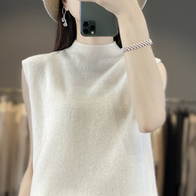 2025年秋冬新款纯羊毛一线成衣半高领针织无袖背心女纯色套头上衣
