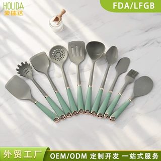 新款食品级耐高温硅胶厨具11件套尼龙手柄家用不粘锅厨房铲勺套装