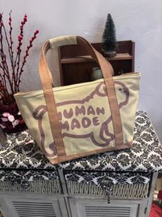Cross-border HUMAN MADE love puppy letter multi-color stitching canvas tote bag hand shoulder bag
