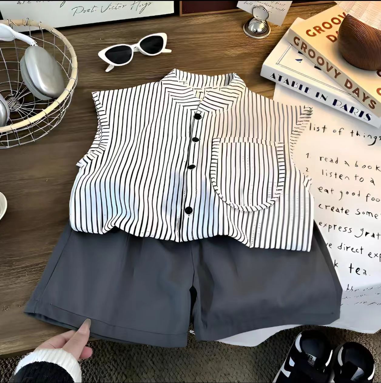 Summer Suit for Middle and Large Children 2025 New Vest Shirt Shorts Suit Men and Women Same Style Western Style Suit
