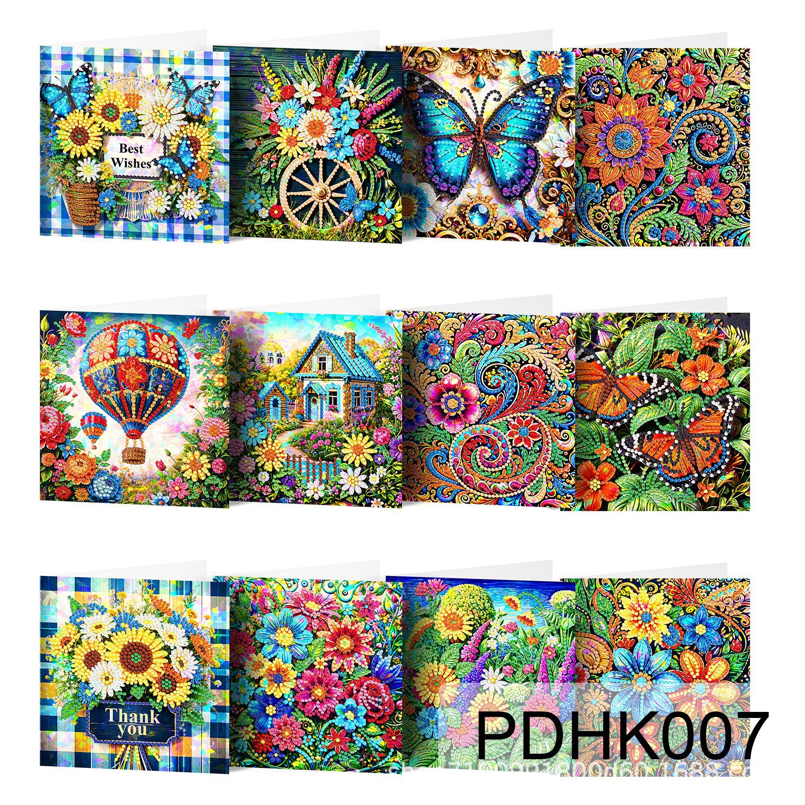Nuevos diamantes transfronterizos alrededor de la pintura de diamantes DIY flores de Navidad tarjetas de regalo de cumpleaños 12 tarjetas de diamantes