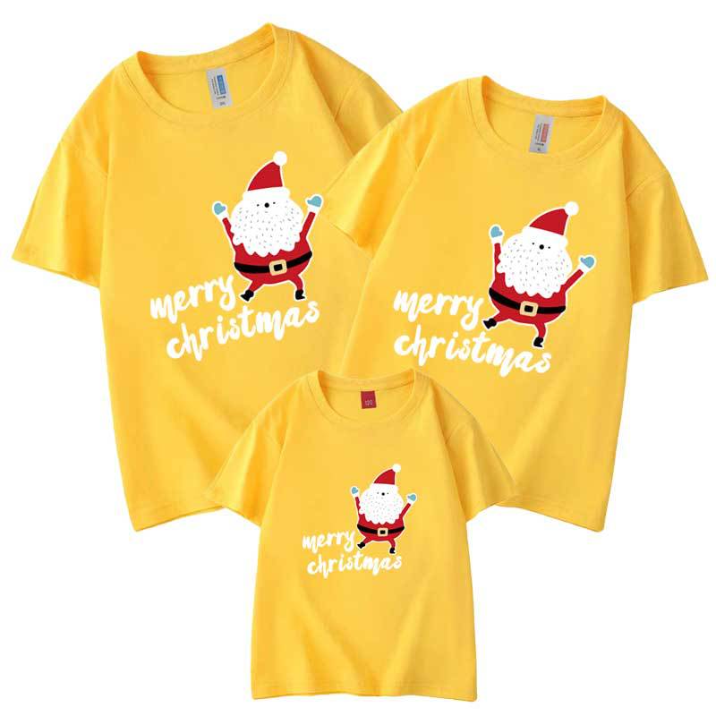 Camiseta venta al por mayor verano inglés Santa Claus auto-producido y auto-vendido algodón refinado padre-hijo Clase de ropa venta rápida niños de manga corta cuello redondo
