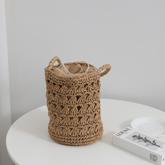 草編包小清新2023新款夏天手提泰國編織包百搭鏤空水桶藤編包女包