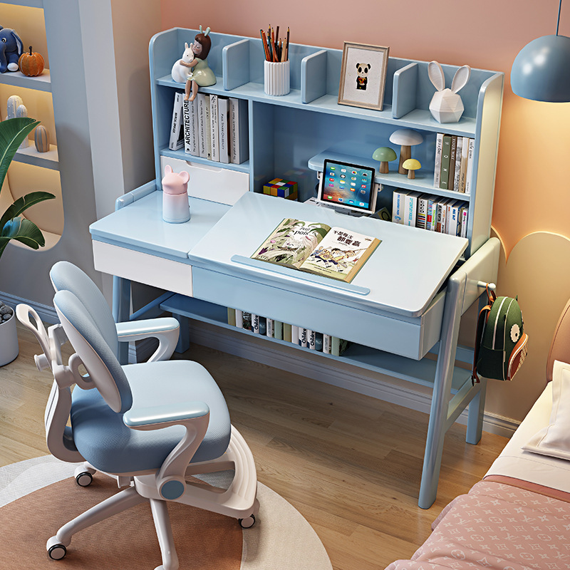 Solid Wood Children's Desk, Primary and Secondary School Students' Study Table and Chair Set, Liftable Multi-Functional Writing Desk, Writing Desk for Home Use