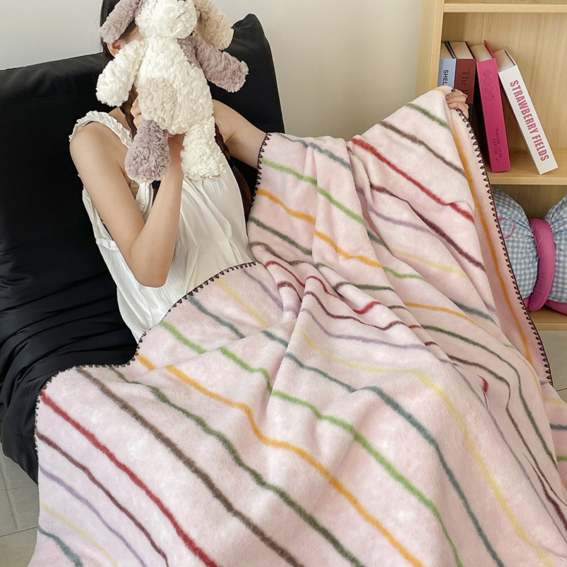 彩波点双面绵羊绒多功能毛毯软糯空间毯卧室沙发午睡盖毯旅行毯子|undefined