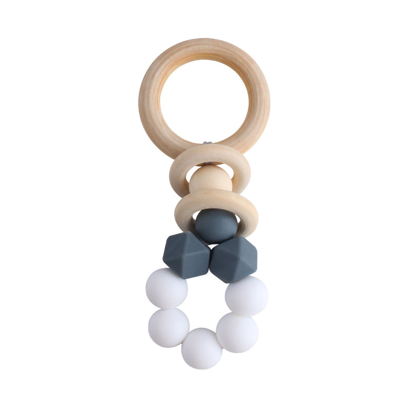 Nuevo bebé suministros DIY creativo anillo de madera teether bebé calmante silicona juguete dientes de molienda palo teether