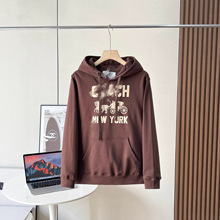 25新款秋冬马车蔻家图案圆领长袖宽松运动衫男女情侣连帽卫衣