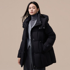 小蛮腰白鸭绒羽绒服女中长款2025冬新款时尚高蓬连帽收腰加厚外套