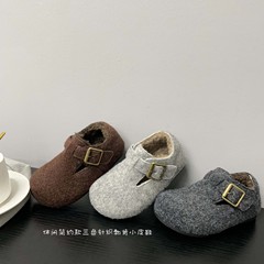 金属搭扣装饰宝宝复古休闲风粘毛款软底豆豆鞋2025年冬款女童棉鞋