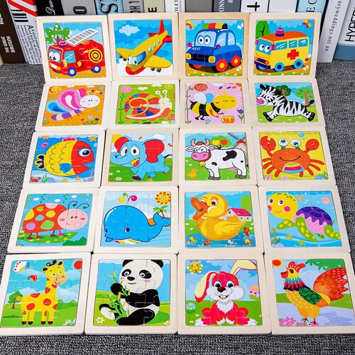 Children's wooden puzzle 9-piece large block puzzle with cartoon animal pattern educational enlightenment manufacturer wholesale cross-border toys