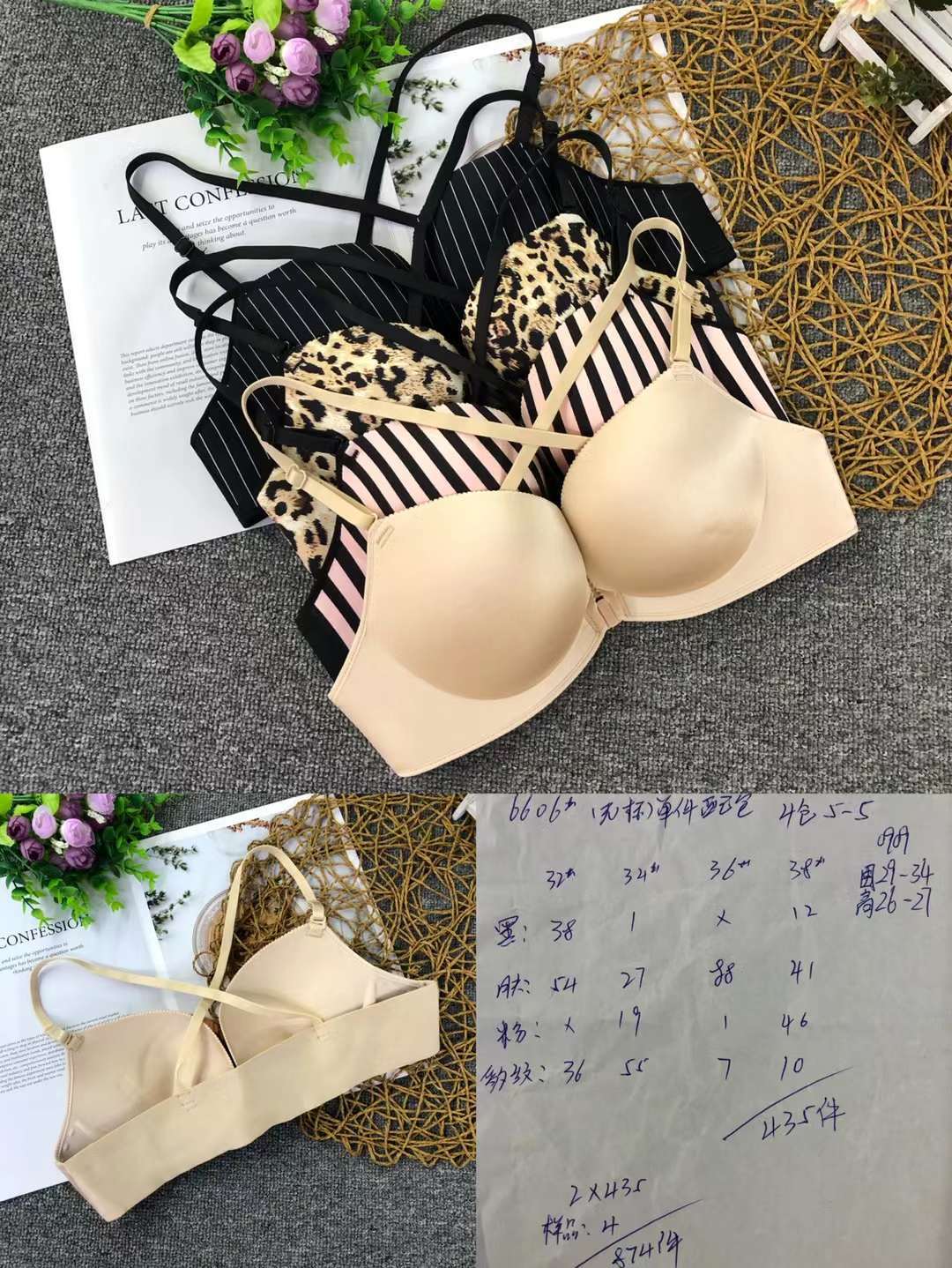Filipina brillante hebilla frontal ropa interior sin costuras medio grueso de alta calidad se reunieron multi-color multi-tamaño sujetador inalámbrico al por mayor