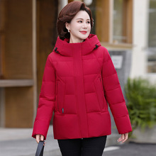 品牌白鸭绒羽绒服女短款2025冬新款小个子妈妈装加厚保暖连帽外套