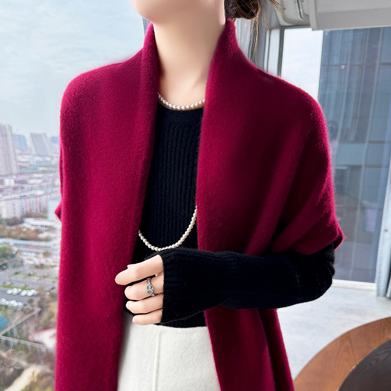 Fall/Winter 24 New Pure Wool Women's Loose Lazy Style Knitted Shawl Loose Warm Outer Wear Elegant Outer Wear Women