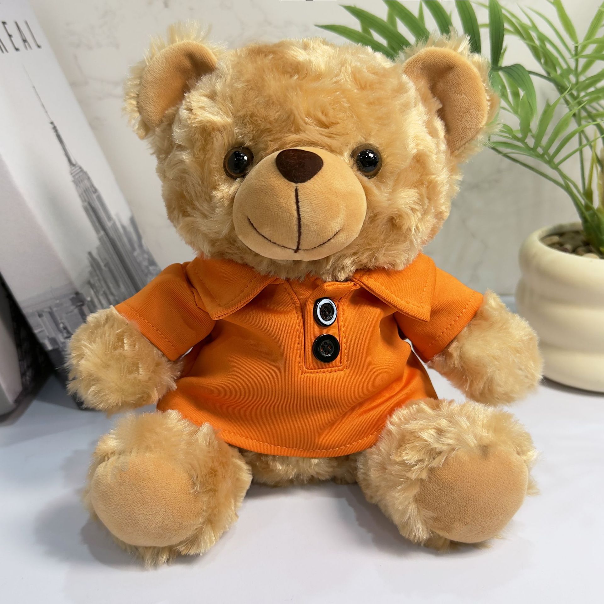 Oso marrón - camiseta polo naranja
