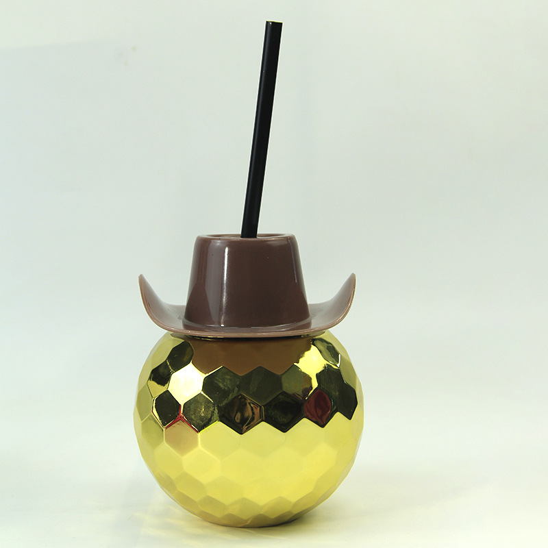 Transfronterizos clásicos hot selling sombrero de vaquero galvanizado bola disco maçonaria paja fiesta creativa taza de agua de paja
