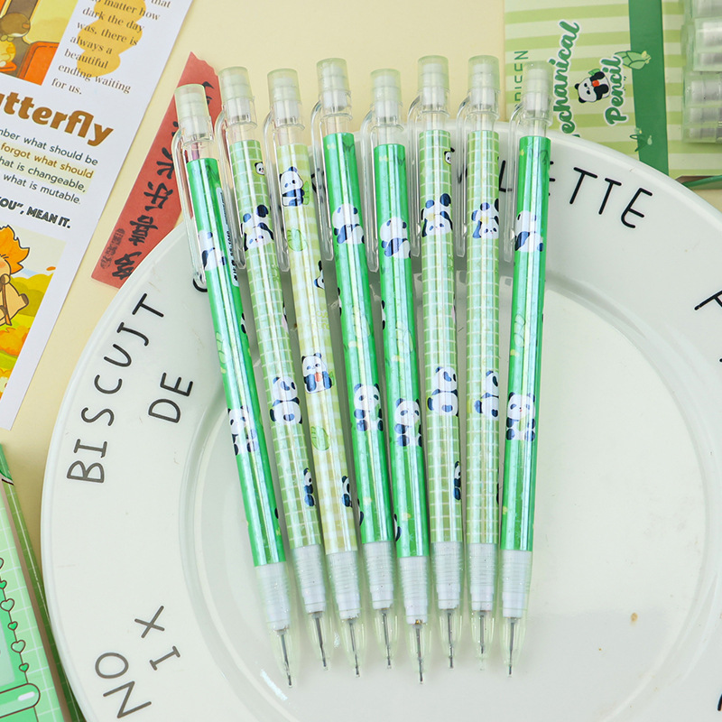 Cartoon Panda Automatic Pencil for Students Exam Practice, Retractable 0.7mm Lead, Break-Resistant Lead Wholesale