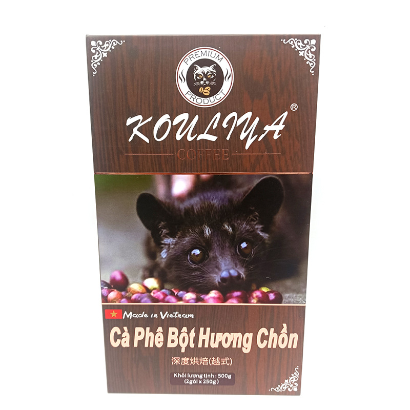 Bulk wholesale Vietnam imported cat poop drip coffee powder 500g pure grinding black coffee Italian strong fragrance gift box packaging 