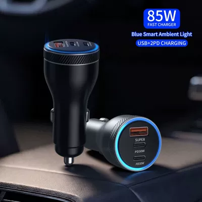 Mobil şarj cihazları, Simultaneous Fast Charging Car Charger - black-c334-usbdual-pd-car-charger