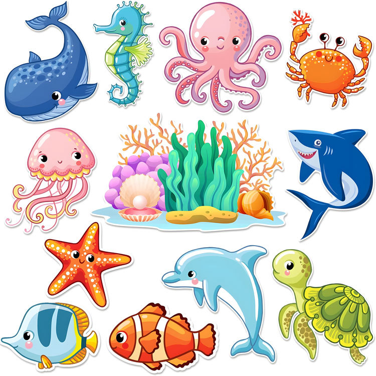 12-件游轮门装饰磁性海洋动物汽车磁铁鱼巡航门磁铁贴纸游门装
