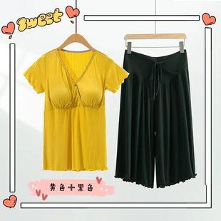 Maternity Short-Sleeved Shorts Suit, Postpartum Clothing, Summer Thin Postpartum Nursing Pajamas, Outer Wear, Home Clothes, Maternity Summer Clothes
