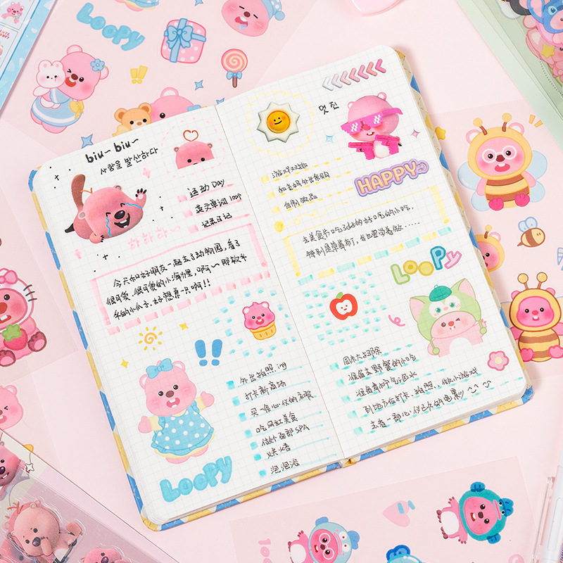 Li puzi serie dibujos animados transparente impermeable PVC pegatinas DIY diario material decorativo taza de agua papelería pegatinas