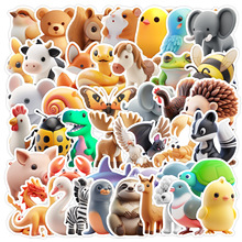 跨境50张3D动物涂鸦贴纸电脑行李箱防水装饰贴纸卡通动物贴画批发