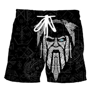 New American Sports Shorts Men's Viking Print Pants Casual Breathable Running Beach Fitness Shorts Summer Straight Shorts