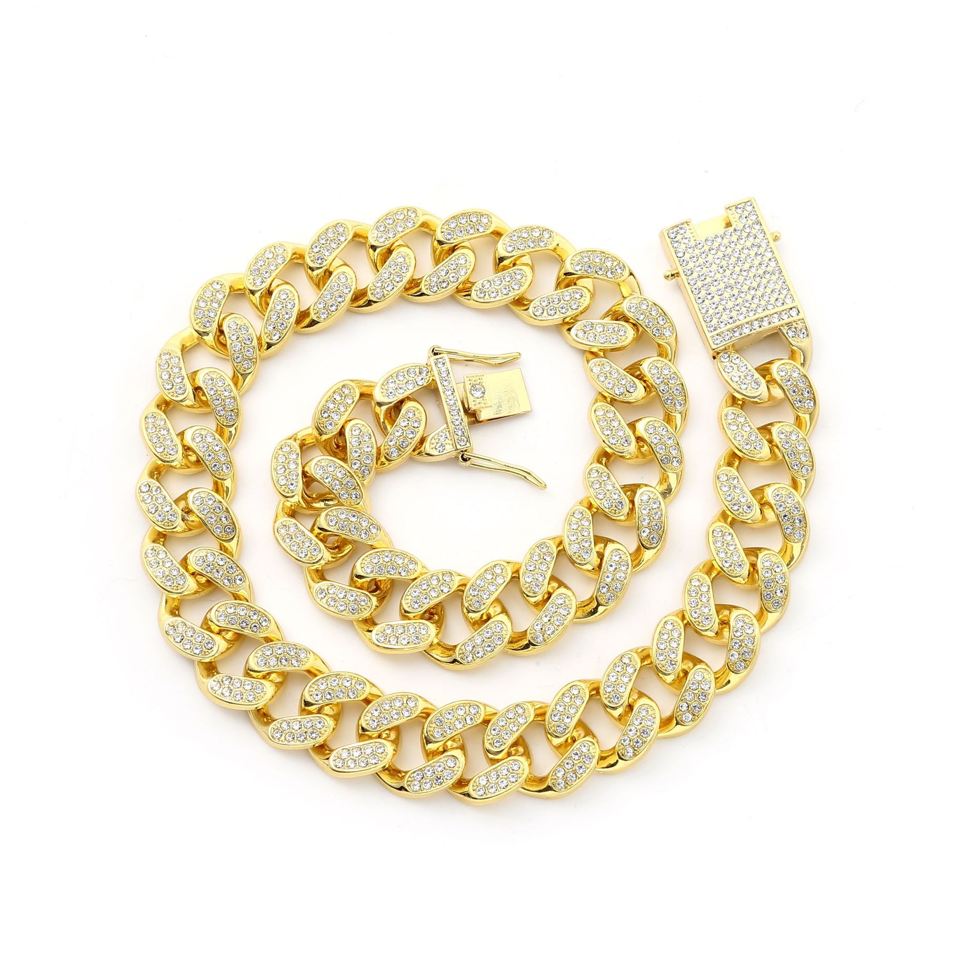 Minimalistický náhrdelník s kulatým diamantem o průměru 20 mm, kubánský řetízek, pouliční trendy hip-hopový doplněk._voghion.com