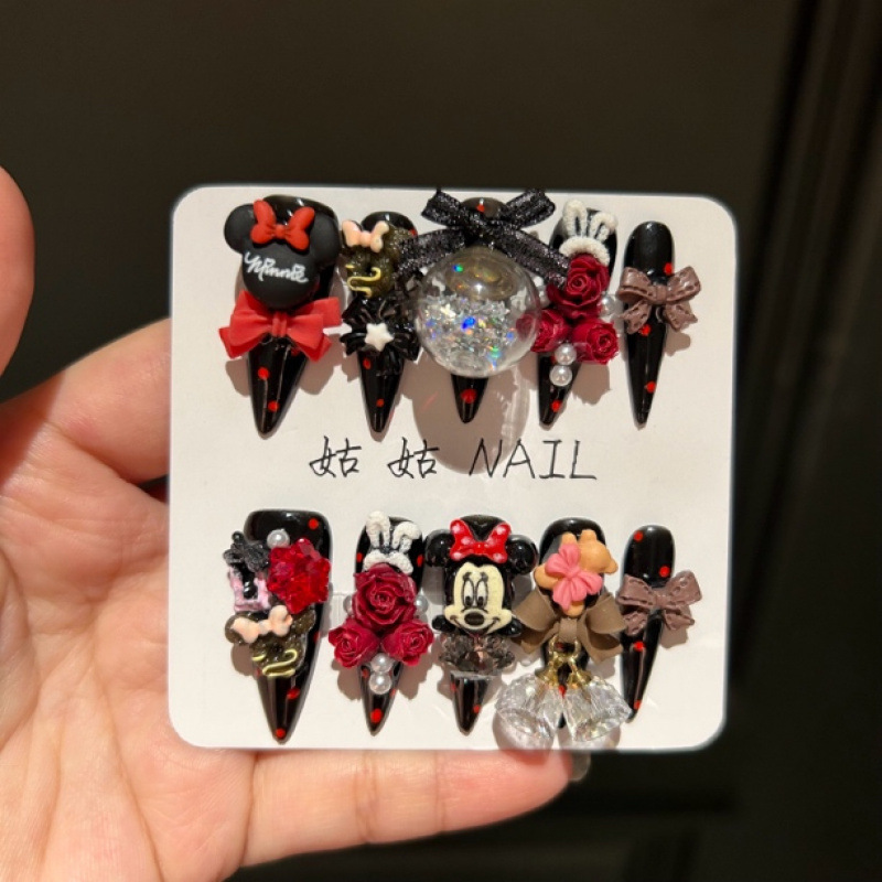 Mickey Mouse Handmade Wearable Nail Art Cute Cartoon Nail Stickers Finished Fake Nails Removable Mickey Mouse Handmade Wearable Nail Art Cute Cartoon Nail Stickers Finished Fake Nails Removable