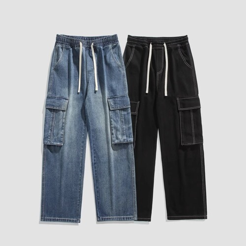 Men's Spring and Autumn New Streetwear Denim Jeans, American Washed Loose Fit Wide Leg Long Pants