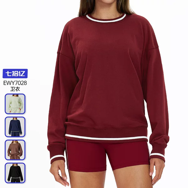 Cross-Border Autum Contrasting Color Sweatshirt Long-Sleeved Loose Round Neck Fashion Sweatshirt Outdoor Casual Windproof Sports Top 7028