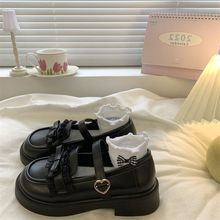 百搭厚底英伦风黑色小皮鞋女2023新款日系洛丽塔jk浅口玛丽珍鞋子