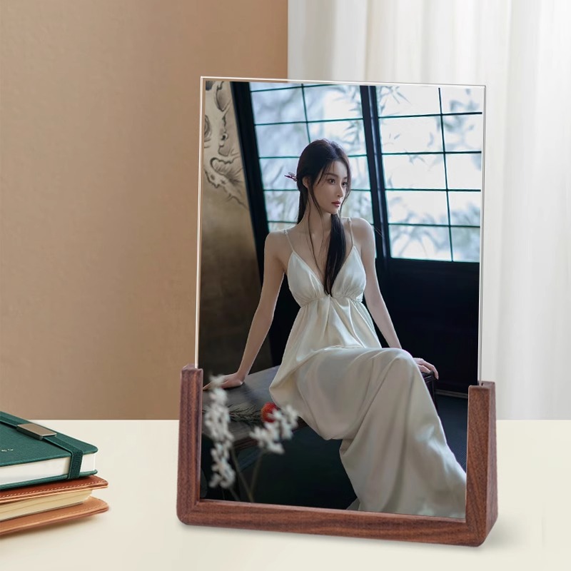 U-shaped 7-inch photo frame table black walnut base creative ins photo frame acrylic high-definition photo ornaments