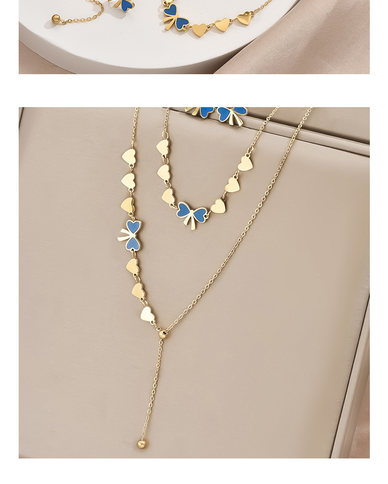 Holiday, Daily Occasion 304 Stainless Steel Material Heart Shape, Bow Knot Pattern Real Gold Plated Heart Shape Bow Knot Titanium Steel Sweet IG Style Waterproof Non Tarnish Jewelry Set