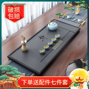 Synthetic Black Gold Stone Tea Tray for Living Room or Office, Stone Kung Fu Tea Table, Tea Sea Tea Tray with Drainage, Tea Set Without