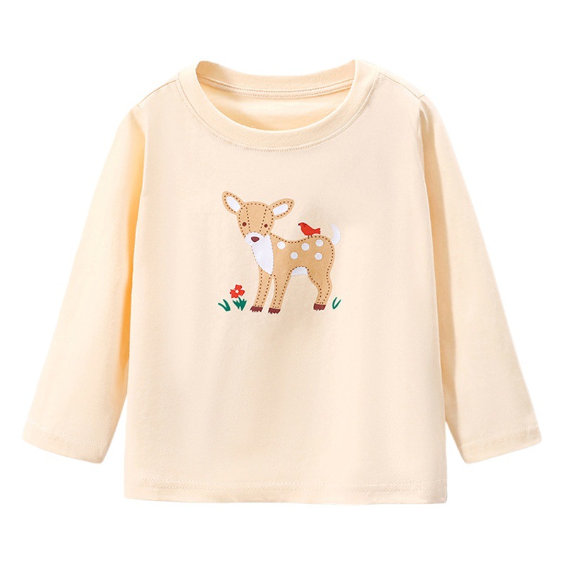 JOJOBEBE otoño nueva ropa para niños europeos y americanos camiseta para niños de algodón de manga larga de dibujos animados de cuello redondo Camiseta para niñas
