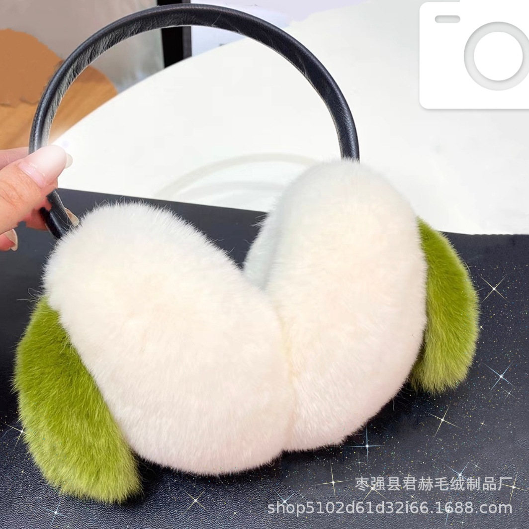 Real Rex conejo piel caqui orejeras Corea del Sur lindo felpa orejeras invierno piel orejeras estirable