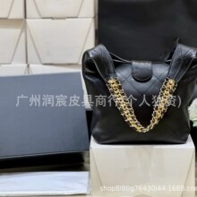 三只羊早春度假系列25P新款hobo黑色羊皮嬉皮hono包双C链条腋下包