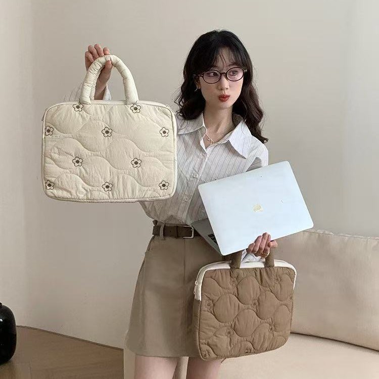 In-Stock Wholesale Korean-Style Embroidered Floral Laptop Bag Portable Handbag iPad Tablet Storage Bag Trendy